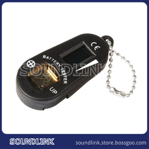 Small and easy-to-handle Digital battery tester with LCD Storage compartment for holding two spare batteries